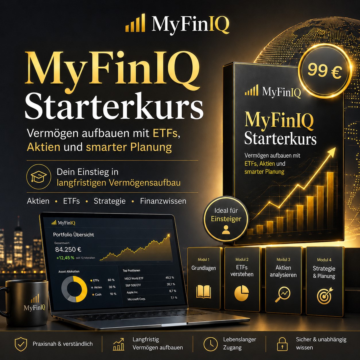MyFinIQ Starterkurs – Vermögen aufbauen mit ETFs, Aktien und smarter Planung